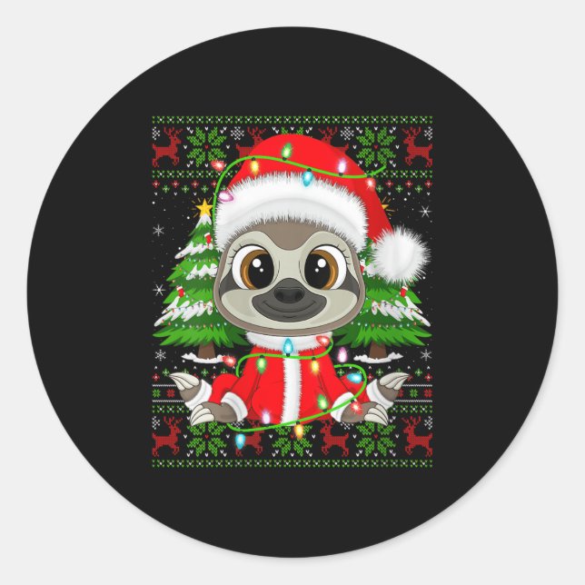 Womens Sloth Christmas Lights Santa Costume Ugly X Classic Round Sticker (Front)