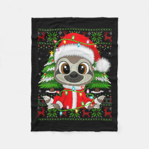 Womens Sloth Christmas Lights Santa Costume Ugly X Fleece Blanket