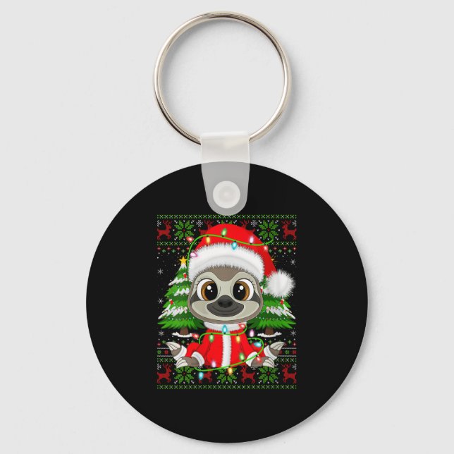 Womens Sloth Christmas Lights Santa Costume Ugly X Key Ring (Front)