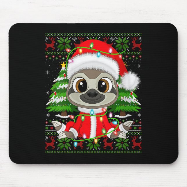 Womens Sloth Christmas Lights Santa Costume Ugly X Mouse Mat (Front)