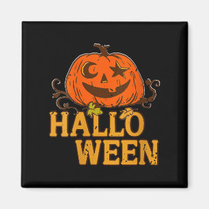 Womens Smiling Pumpkin Moon Star Eyes Halloween Hu Magnet
