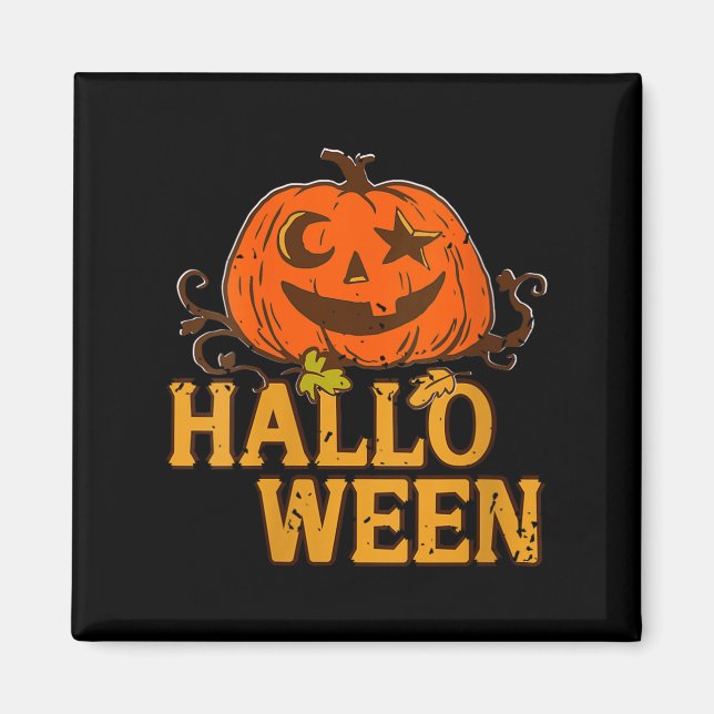 Womens Smiling Pumpkin Moon Star Eyes Halloween Hu Magnet (Front)