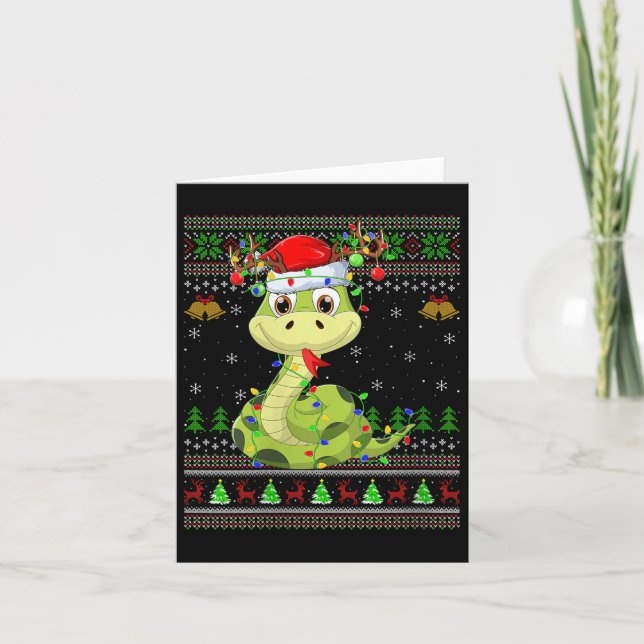 Womens Snake Ugly Christmas Sweaters Reindeer Sant Card (Front)