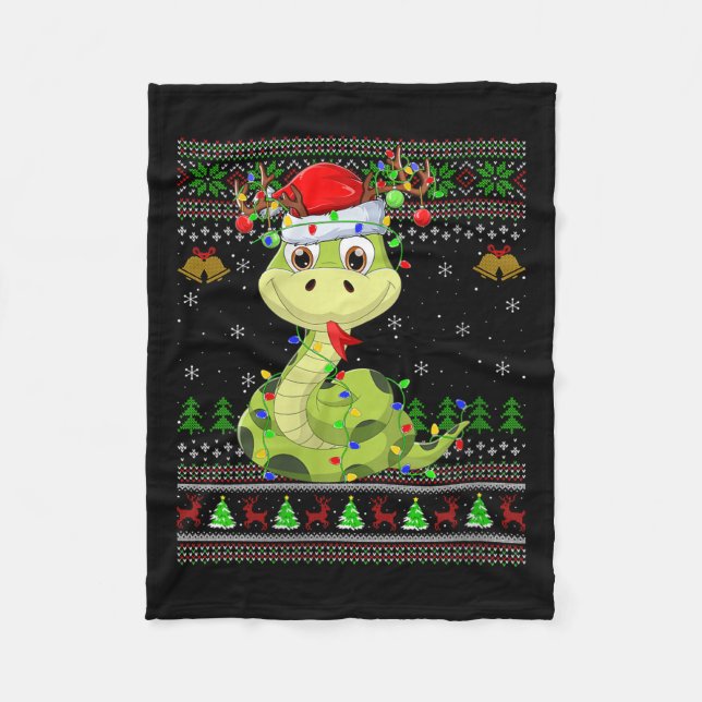 Womens Snake Ugly Christmas Sweaters Reindeer Sant Fleece Blanket (Front)