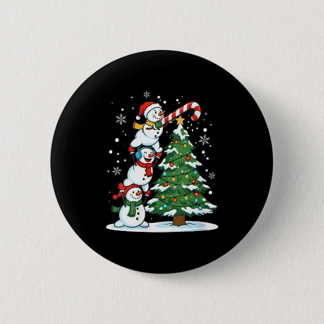 Womens Snowman Candy Cane Christmas Tree Winter Fu 6 Cm Round Badge (Front)