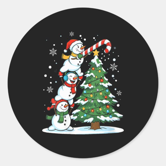 Womens Snowman Candy Cane Christmas Tree Winter Fu Classic Round Sticker (Front)