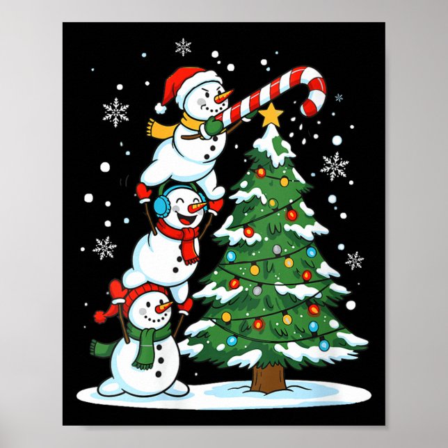 Womens Snowman Candy Cane Christmas Tree Winter Fu Poster (Front)