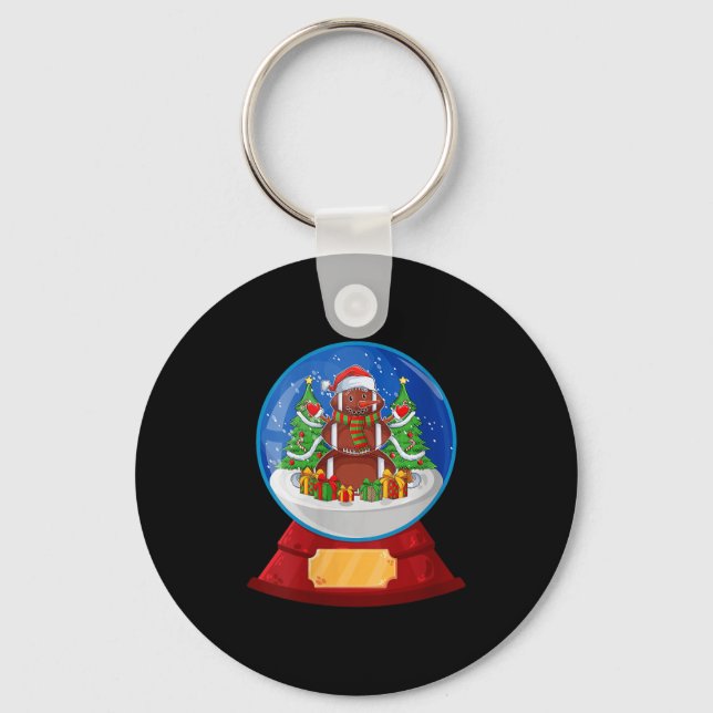 Womens Snowman Football Santa Hat Merry Christmas  Key Ring (Front)