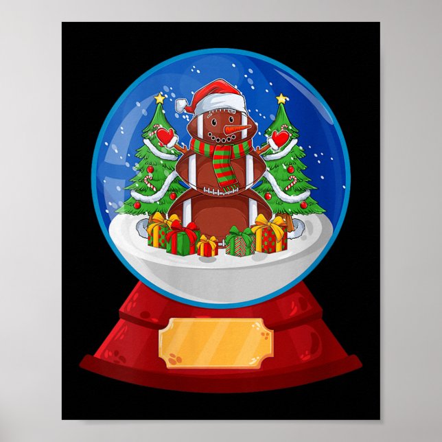 Womens Snowman Football Santa Hat Merry Christmas  Poster (Front)