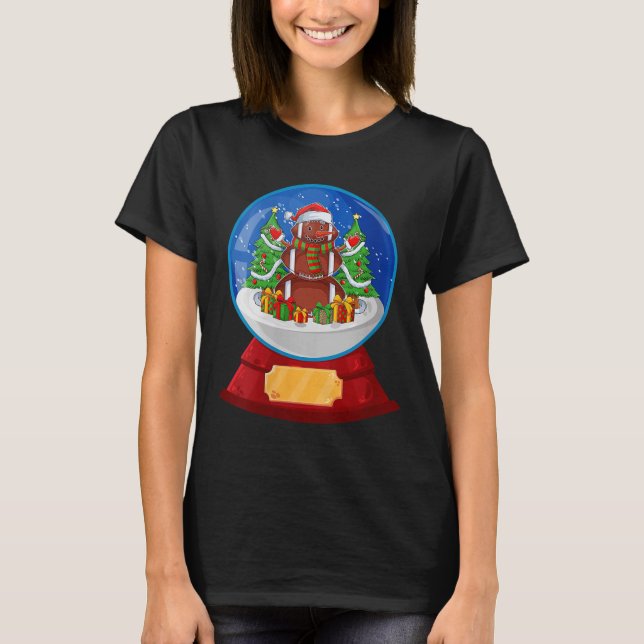 Womens Snowman Football Santa Hat Merry Christmas  T-Shirt (Front)