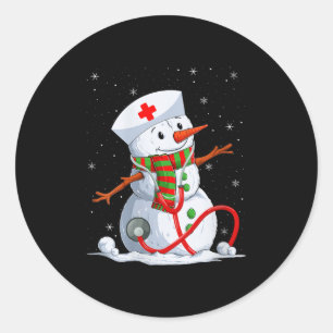 Womens Snowman Nurse Christmas Stethoscope Nursing Classic Round Sticker