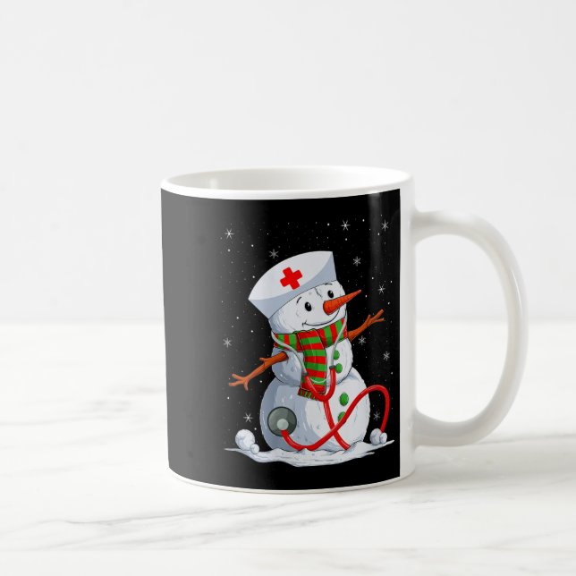 Womens Snowman Nurse Christmas Stethoscope Nursing Coffee Mug (Right)