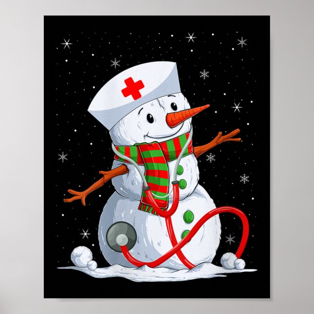 Womens Snowman Nurse Christmas Stethoscope Nursing Poster (Front)