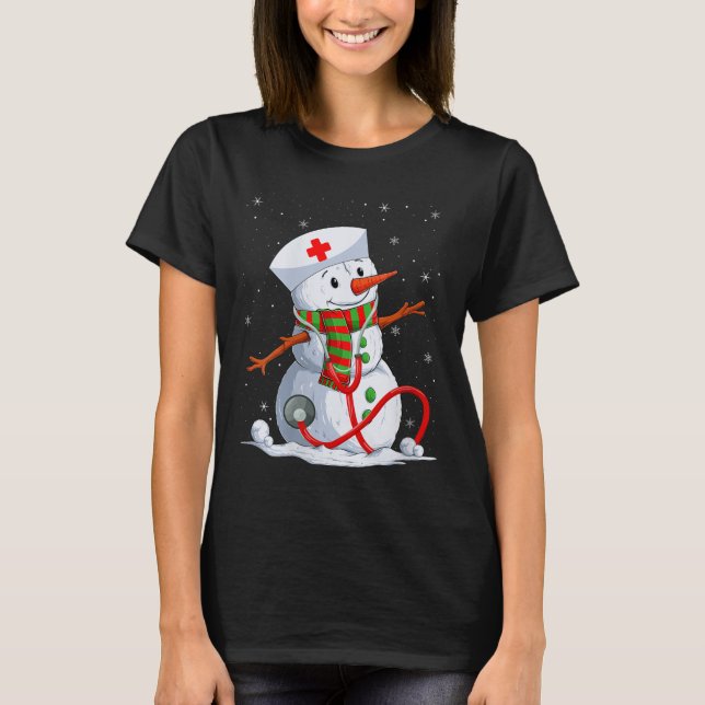 Womens Snowman Nurse Christmas Stethoscope Nursing T-Shirt (Front)