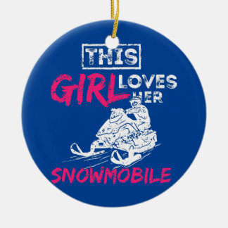 Womens Snowmobile Girl  Ceramic Tree Decoration