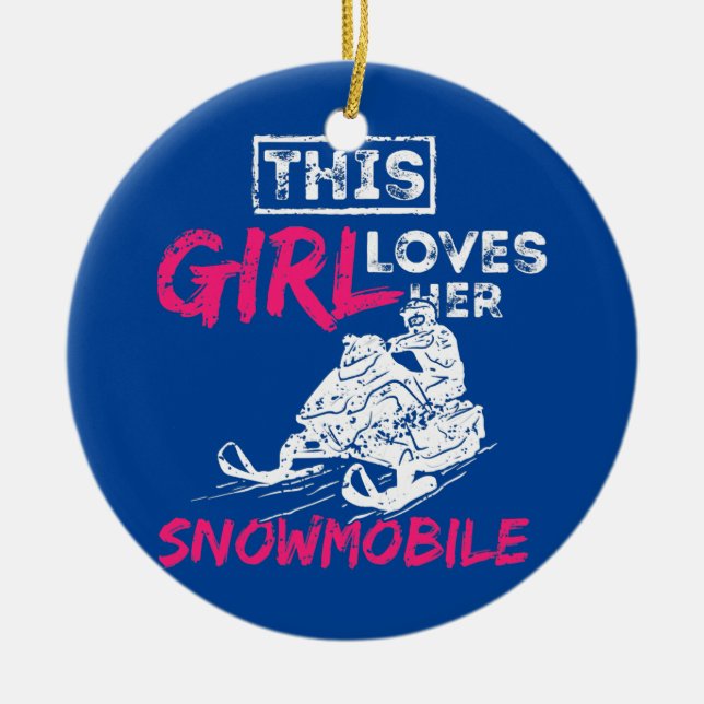 Womens Snowmobile Girl  Ceramic Tree Decoration (Front)
