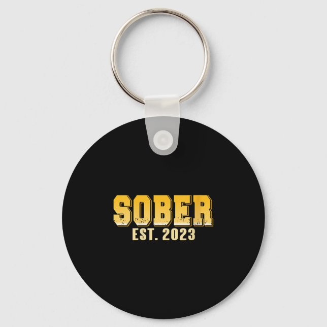 Womens Sober Est 2023 Recovery Journey Pride Miles Key Ring (Front)