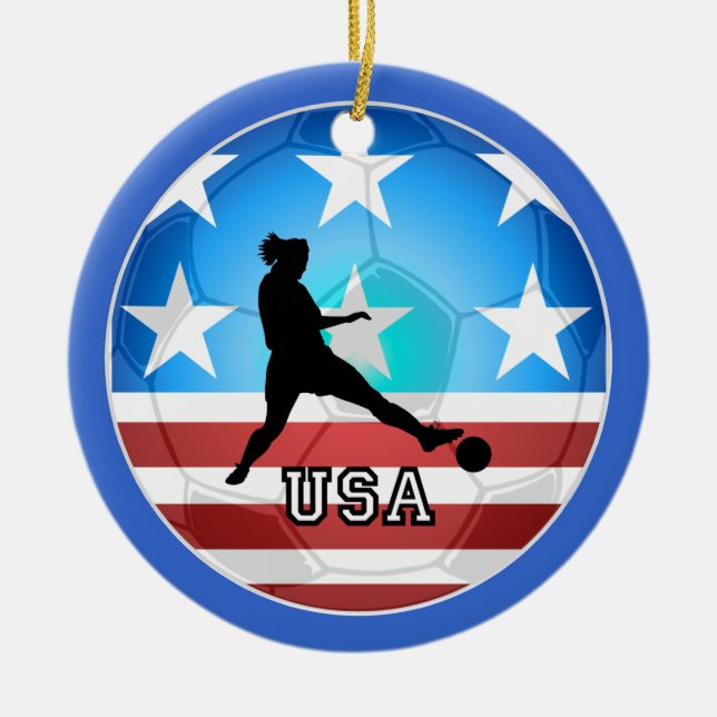 womens soccer ceramic tree decoration (Front)