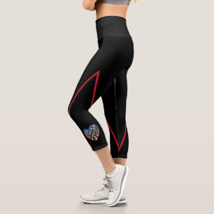 Women's Soccer Heart - USA American Flag Capri Leggings