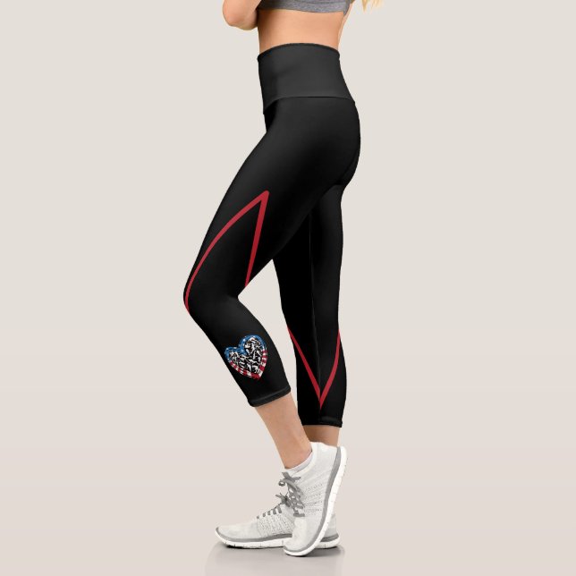 Women's Soccer Heart - USA American Flag Capri Leggings (Left)