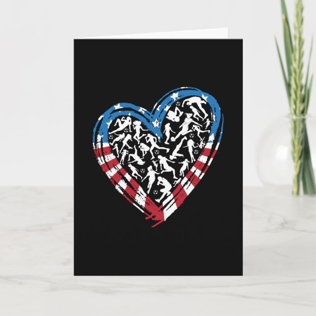 Women's Soccer Heart - USA American Flag Card (Front)