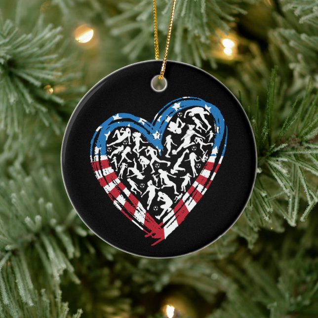 Women's Soccer Heart - USA American Flag Ceramic Tree Decoration (Tree)