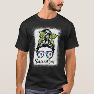Womens Soccer Mum Bleached Messy Bun Soccer T-Shirt