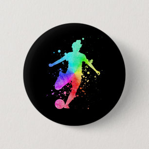 Womens Soccer Player Female Athlete Rainbow Color 6 Cm Round Badge
