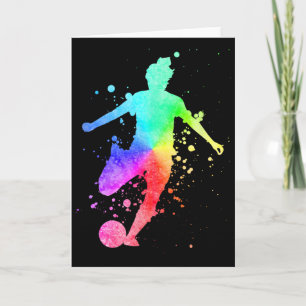 Womens Soccer Player Female Athlete Rainbow Color Card