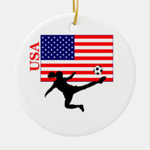 Women's Soccer USA Ceramic Tree Decoration
