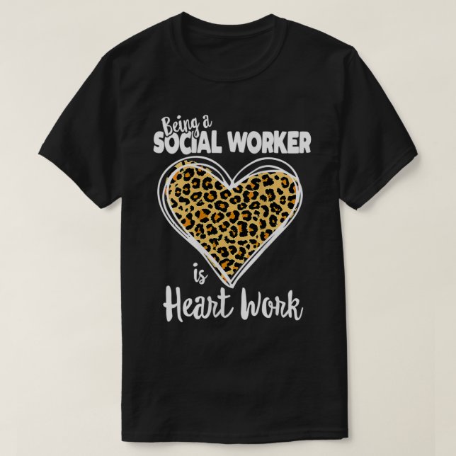 Womens Social Worker Tee Cute Leopard Plaid Gift f (Design Front)
