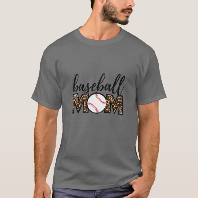 Womens Softball Baseball Mum Leopard Tee Mother's (Front)