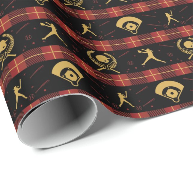 Women's Softball - Christmas Red Check Wrapping Paper (Roll Corner)