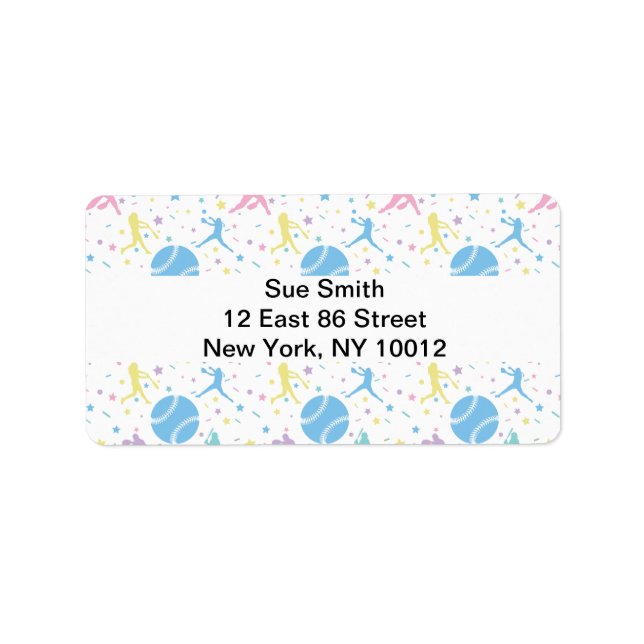 Womens Softball - Girly Baseball Silhouette Stars Label (Front)