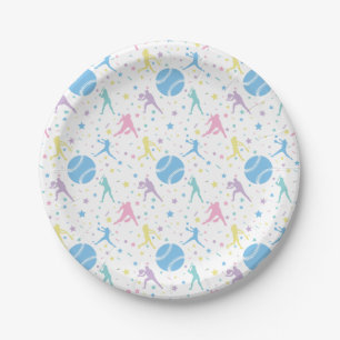 Womens Softball - Girly Baseball Silhouette Stars Paper Plate
