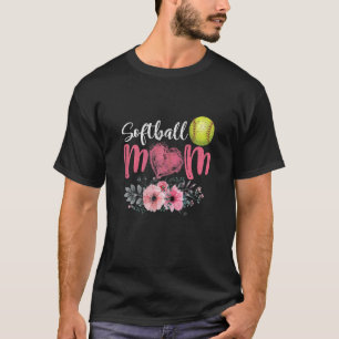 Womens Softball Mom Floral Mother's Day Softball H T-Shirt
