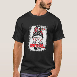 Womens Softball Mom Messy Bun Loud And Proud Softb T-Shirt