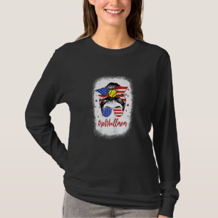 Womens Softball Mum Life Messy Hair Bun Glasses Us T-Shirt