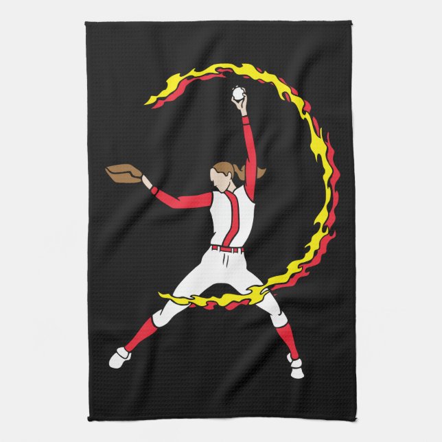 Womens Softball Pitcher Tea Towel (Vertical)