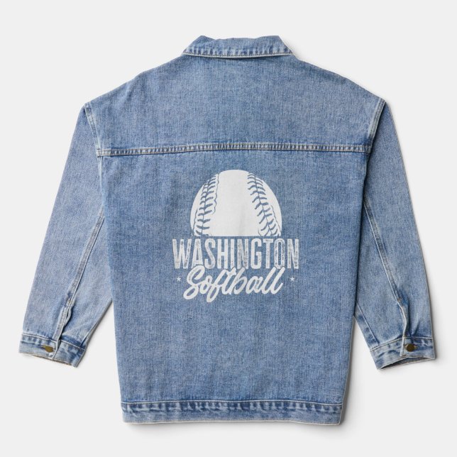 Womens Softball Player Softballer Girl Sport Washi Denim Jacket (Back)
