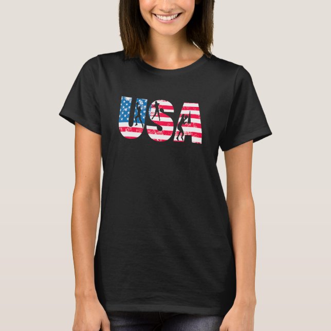 Womens Softball Player Team Fan American Flag USA  T-Shirt (Front)