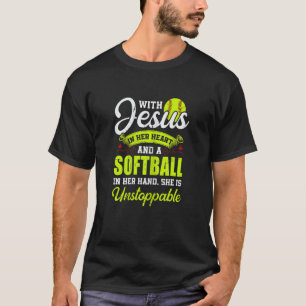 Womens Softball With Jesus And A Softball She Is U T-Shirt
