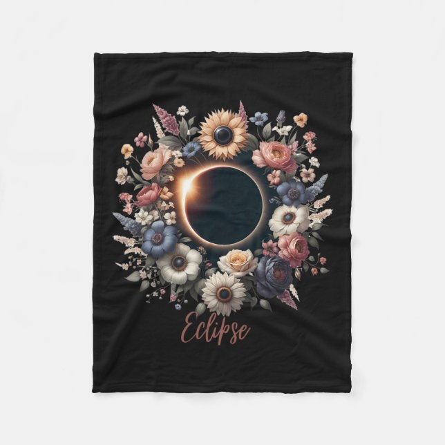 Womens Solar Eclipse Shirt With Floral Flowers  Fleece Blanket (Front)