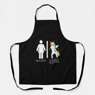 Womens Spanish Teacher Unicorn Dabbing funny spani Apron