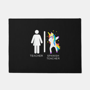 Womens Spanish Teacher Unicorn Dabbing funny spani Doormat