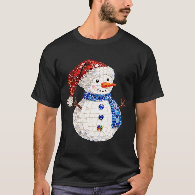 Womens Sparkly Rhinestone Snowman Pajamas Holiday  T-Shirt (Front)