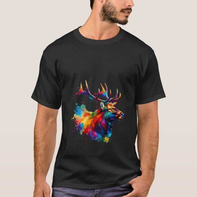 Womens Splash Art Deer Elk Buck Reindeer V Neck  T-Shirt (Front)