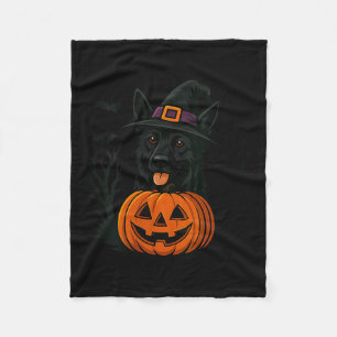 Womens Spooky Black German Shepherd Witch Hat Fleece Blanket