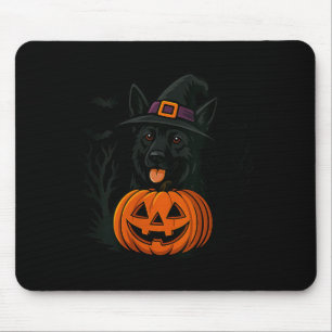 Womens Spooky Black German Shepherd Witch Hat Mouse Mat