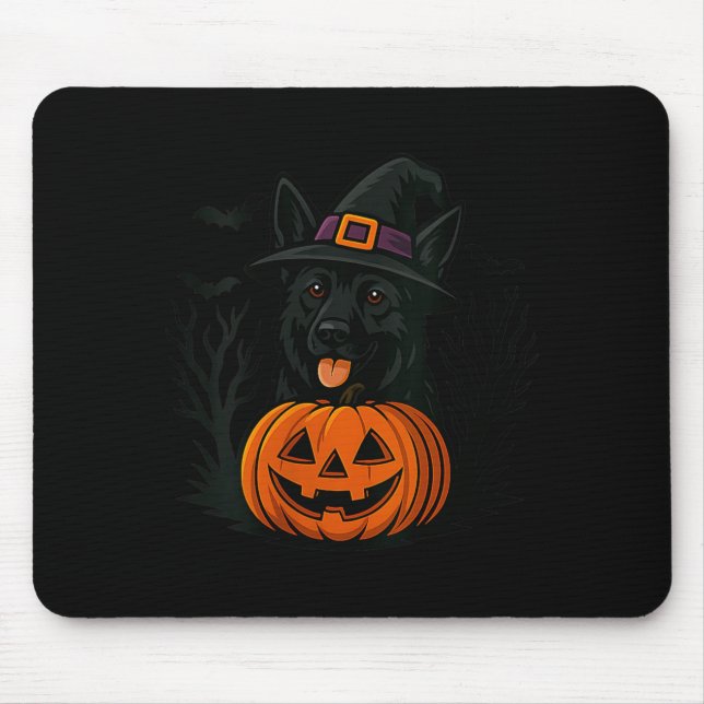 Womens Spooky Black German Shepherd Witch Hat Mouse Mat (Front)